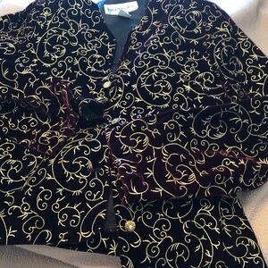 Norton McNaughton Elegant Dark Burgundy and Gold Velvet Embroidered Jacket/Top